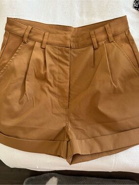 Blue Rain Tan High-Waist Pleated Cuffed Shorts